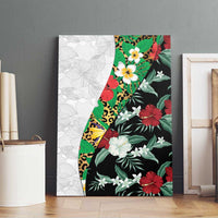 Hawaiian Tropical Flowers and Leaves Canvas Wall Art on Leopard Pattern Half Style White-Black Version - Polynesian Pride