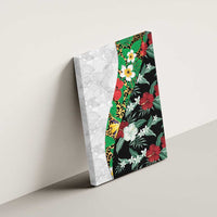 Hawaiian Tropical Flowers and Leaves Canvas Wall Art on Leopard Pattern Half Style White-Black Version - Polynesian Pride