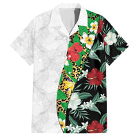 Hawaiian Tropical Flowers and Leaves Family Matching Puletasi and Hawaiian Shirt on Leopard Pattern Half Style White-Black Version - Polynesian Pride