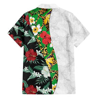 Hawaiian Tropical Flowers and Leaves Family Matching Summer Maxi Dress and Hawaiian Shirt on Leopard Pattern Half Style White-Black Version - Polynesian Pride