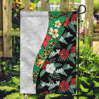 Hawaiian Tropical Flowers and Leaves Garden Flag on Leopard Pattern Half Style White-Black Version - Polynesian Pride