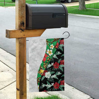 Hawaiian Tropical Flowers and Leaves Garden Flag on Leopard Pattern Half Style White-Black Version - Polynesian Pride