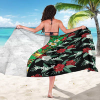 Hawaiian Tropical Flowers and Leaves Sarong on Leopard Pattern Half Style White-Black Version - Polynesian Pride