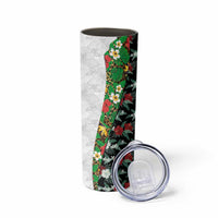 Hawaiian Tropical Flowers and Leaves Skinny Tumbler on Leopard Pattern Half Style White-Black Version - Polynesian Pride