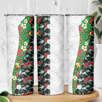 Hawaiian Tropical Flowers and Leaves Skinny Tumbler on Leopard Pattern Half Style White-Black Version - Polynesian Pride