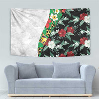 Hawaiian Tropical Flowers and Leaves Tapestry on Leopard Pattern Half Style White-Black Version - Polynesian Pride
