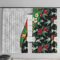 Hawaiian Tropical Flowers and Leaves Window Curtain on Leopard Pattern Half Style White-Black Version - Polynesian Pride