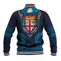 Fiji Coat of Arms Traditional Dashiki Baseball Jacket Tapa Art and Palm Leaves Pattern Dark Navy Color LT03 - Polynesian Pride