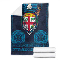 Fiji Coat of Arms Traditional Dashiki Blanket Tapa Art and Palm Leaves Pattern Dark Navy Color - Polynesian Pride