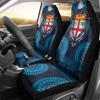 Fiji Coat of Arms Traditional Dashiki Car Seat Cover Tapa Art and Palm Leaves Pattern Dark Navy Color - Polynesian Pride
