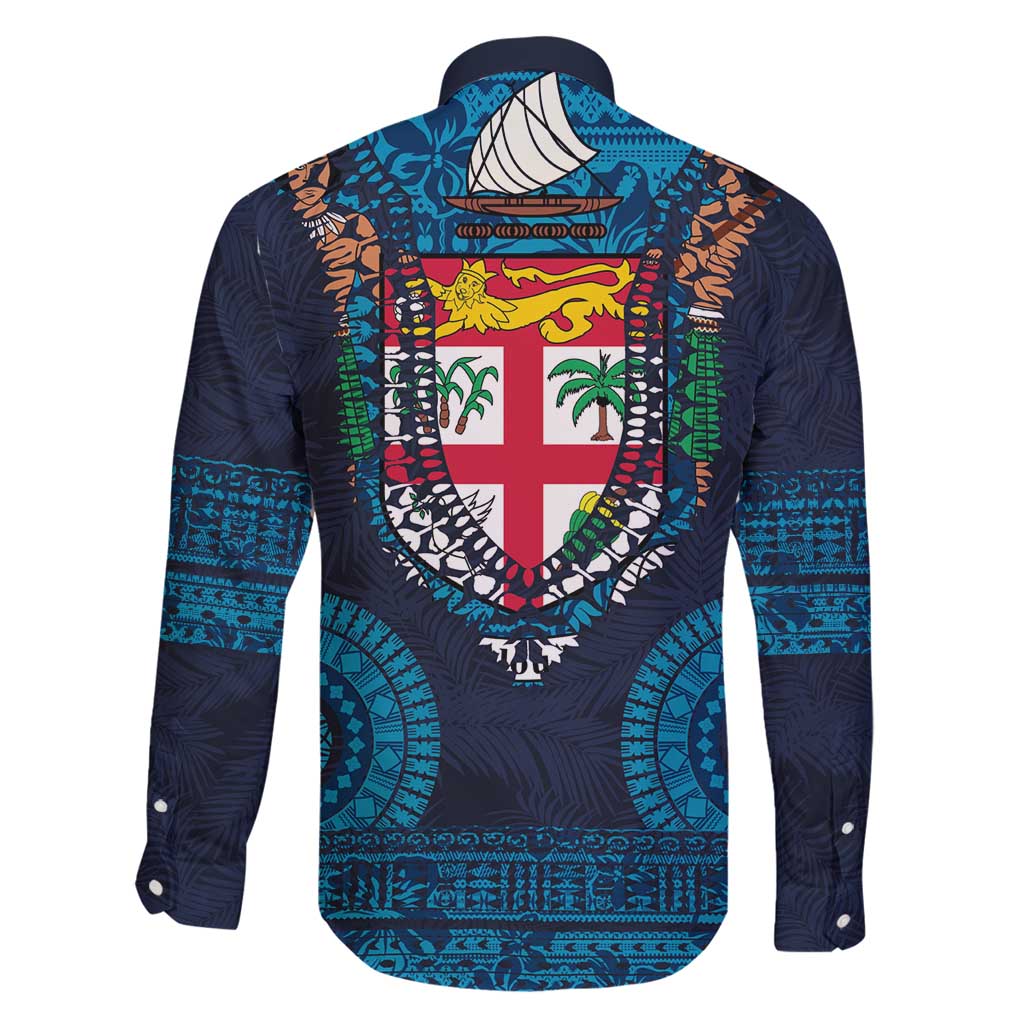 Fiji Coat of Arms Traditional Dashiki Family Matching Tank Maxi Dress and Hawaiian Shirt Tapa Art and Palm Leaves Pattern Dark Navy Color LT03 - Polynesian Pride