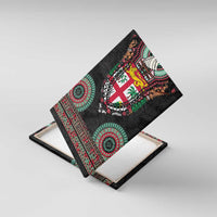 Fiji Coat of Arms Traditional Dashiki Canvas Wall Art Tapa Art and Palm Leaves Pattern Black Color - Polynesian Pride