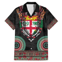 Fiji Coat of Arms Traditional Dashiki Family Matching Mermaid Dress and Hawaiian Shirt Tapa Art and Palm Leaves Pattern Black Color - Polynesian Pride