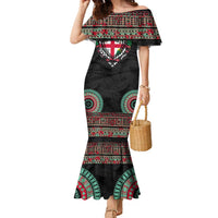 Fiji Coat of Arms Traditional Dashiki Family Matching Mermaid Dress and Hawaiian Shirt Tapa Art and Palm Leaves Pattern Black Color - Polynesian Pride