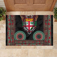 Fiji Coat of Arms Traditional Dashiki Rubber Doormat Tapa Art and Palm Leaves Pattern Black Color LT03 Black - Polynesian Pride