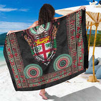 Fiji Coat of Arms Traditional Dashiki Sarong Tapa Art and Palm Leaves Pattern Black Color - Polynesian Pride