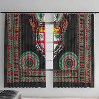 Fiji Coat of Arms Traditional Dashiki Window Curtain Tapa Art and Palm Leaves Pattern Black Color - Polynesian Pride