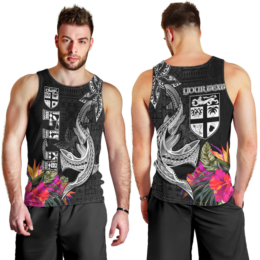 Custom Polynesian Fiji Men Tank Top Shark and Hibiscus Tapa Pattern Version LT03 - Polynesian Pride