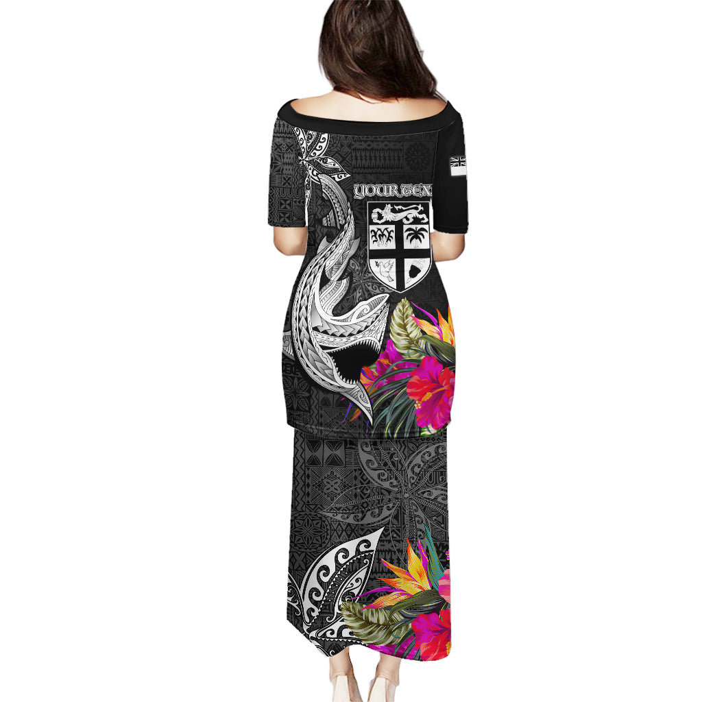 Custom Polynesian Fiji Puletasi Shark and Hibiscus Tapa Pattern Version LT03 - Polynesian Pride