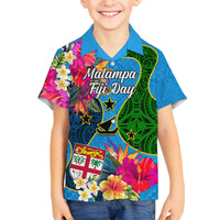 Malampa Fiji Day Family Matching Long Sleeve Bodycon Dress and Hawaiian Shirt Tropical Plants Mix Polynesian and Tapa Pattern LT03 Son's Shirt Blue - Polynesian Pride
