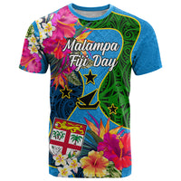 Malampa Fiji Day T Shirt Tropical Plants Mix Polynesian and Tapa Pattern LT03 Blue - Polynesian Pride