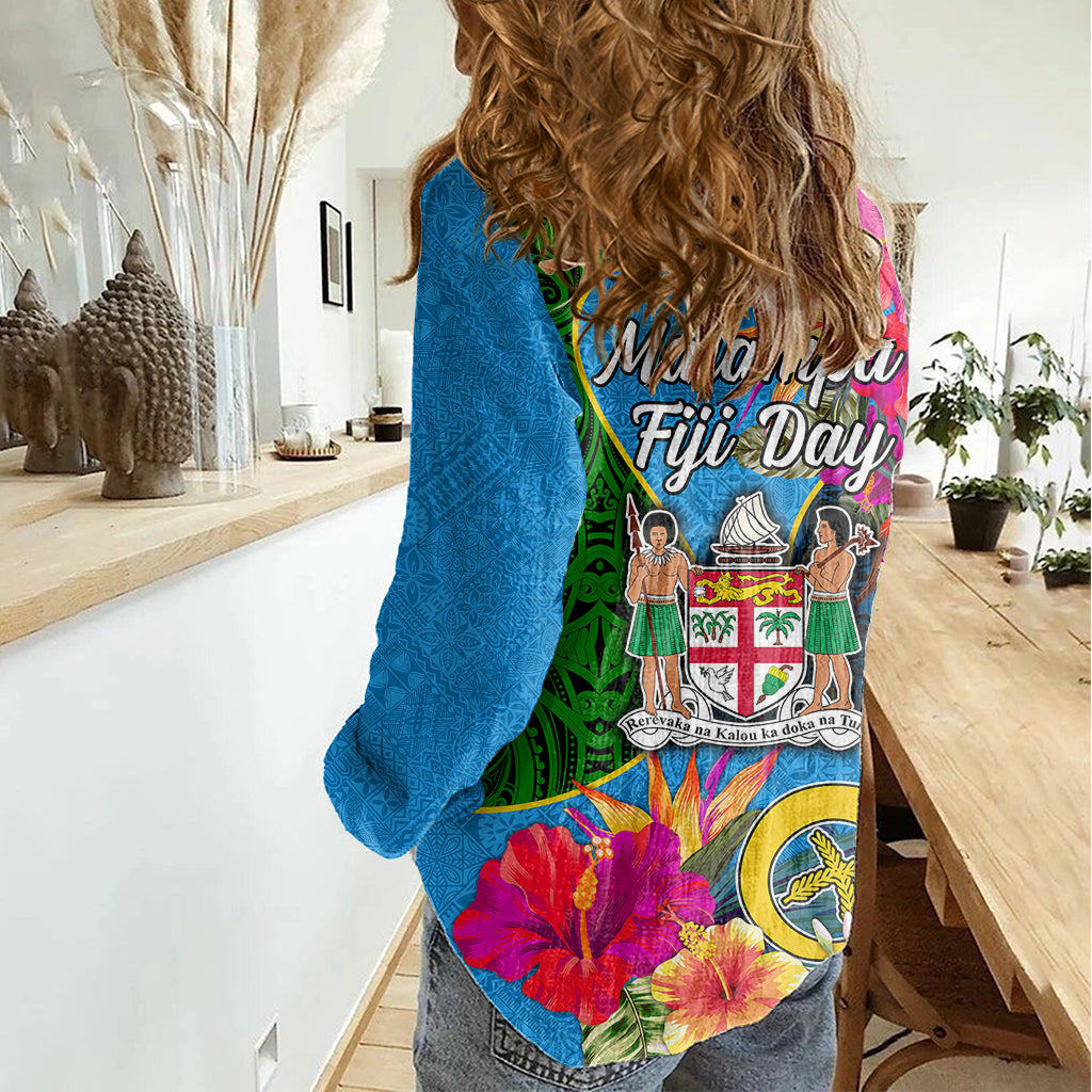 Malampa Fiji Day Women Casual Shirt Tropical Plants Mix Polynesian and Tapa Pattern LT03 - Polynesian Pride