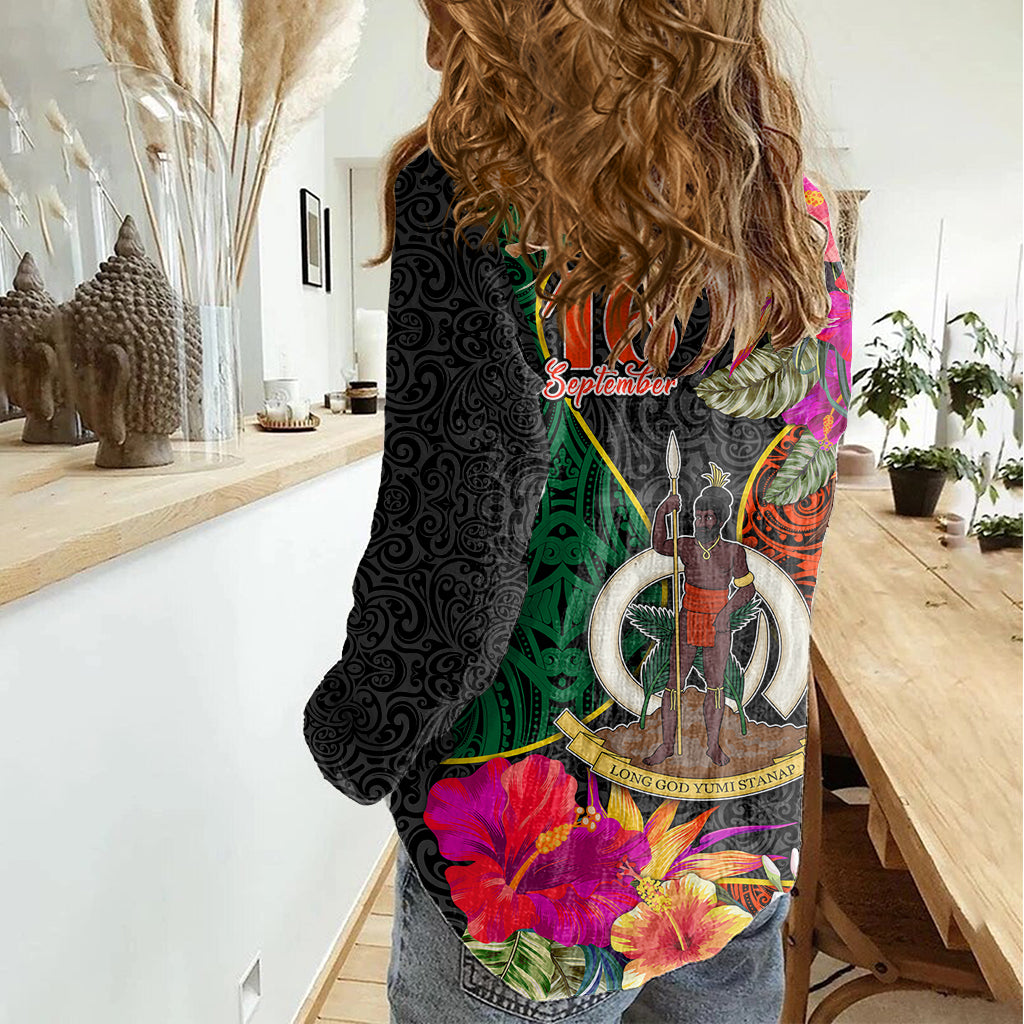 Penama Day Women Casual Shirt 16th September Polynesian Pattern with Pacific Flower LT03 - Polynesian Pride