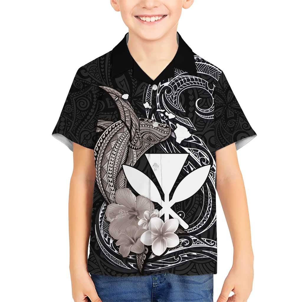Hawaiian Whale and Kanaka Maoli Symbol Family Matching Short Sleeve Bodycon Dress and Hawaiian Shirt Hibiscus with Hawaii Map and Polynesian Tattoo Grayscale Color