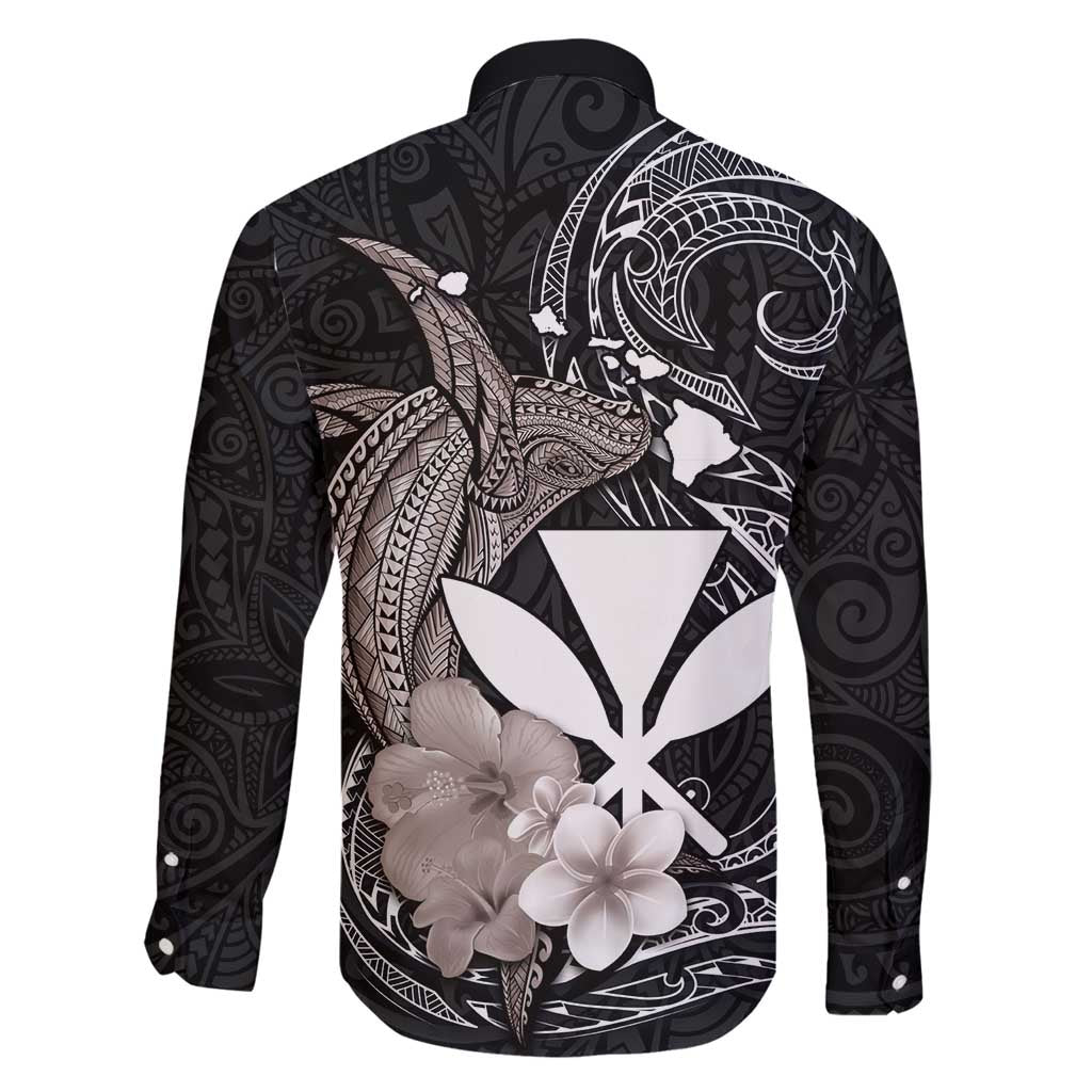 Hawaiian Whale and Kanaka Maoli Symbol Family Matching Summer Maxi Dress and Hawaiian Shirt Hibiscus with Hawaii Map and Polynesian Tattoo Grayscale Color