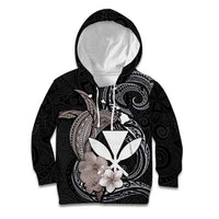 Hawaiian Whale and Kanaka Maoli Symbol Kid Hoodie Hibiscus with Hawaii Map and Polynesian Tattoo Grayscale Color