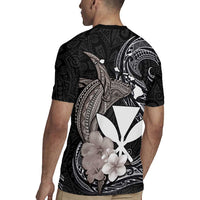 Hawaiian Whale and Kanaka Maoli Symbol Rugby Jersey Hibiscus with Hawaii Map and Polynesian Tattoo Grayscale Color