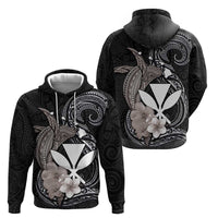 Hawaiian Whale and Kanaka Maoli Symbol Zip Hoodie Hibiscus with Hawaii Map and Polynesian Tattoo Grayscale Color