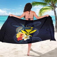 Hawaiian Whale and Kanaka Maoli Symbol Sarong Hibiscus with Hawaii Map and Polynesian Tattoo Deep Sea Color