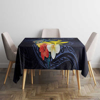Hawaiian Whale and Kanaka Maoli Symbol Tablecloth Hibiscus with Hawaii Map and Polynesian Tattoo Deep Sea Color