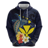 Hawaiian Whale and Kanaka Maoli Symbol Zip Hoodie Hibiscus with Hawaii Map and Polynesian Tattoo Deep Sea Color
