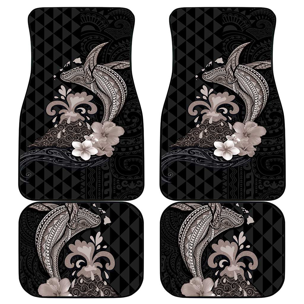 Hawaiian Whale and Volcanic Eruption Car Mats Hibiscus and Kakau Pattern Grayscale Color