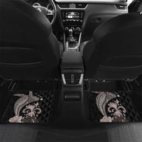 Hawaiian Whale and Volcanic Eruption Car Mats Hibiscus and Kakau Pattern Grayscale Color