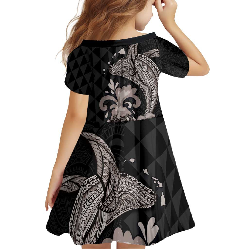 Hawaiian Whale and Volcanic Eruption Family Matching Summer Maxi Dress and Hawaiian Shirt Hibiscus and Kakau Pattern Grayscale Color