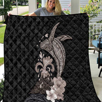Hawaiian Whale and Volcanic Eruption Quilt Hibiscus and Kakau Pattern Grayscale Color
