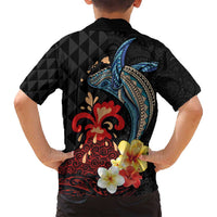 Hawaiian Whale and Volcanic Eruption Family Matching Off Shoulder Maxi Dress and Hawaiian Shirt Hibiscus and Kakau Pattern LT03 - Polynesian Pride
