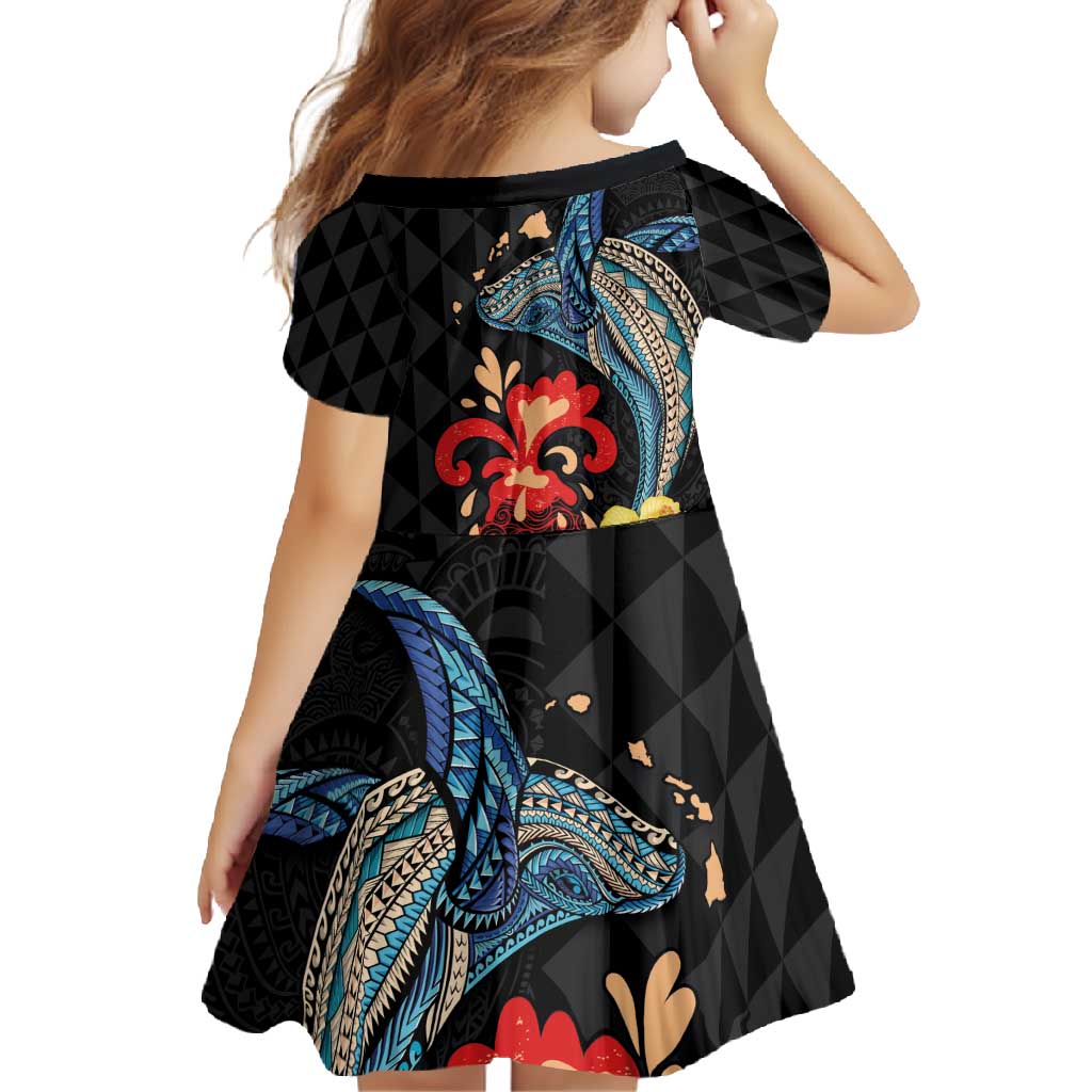 Hawaiian Whale and Volcanic Eruption Family Matching Off Shoulder Maxi Dress and Hawaiian Shirt Hibiscus and Kakau Pattern LT03 - Polynesian Pride