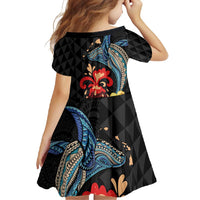 Hawaiian Whale and Volcanic Eruption Family Matching Off Shoulder Maxi Dress and Hawaiian Shirt Hibiscus and Kakau Pattern LT03 - Polynesian Pride