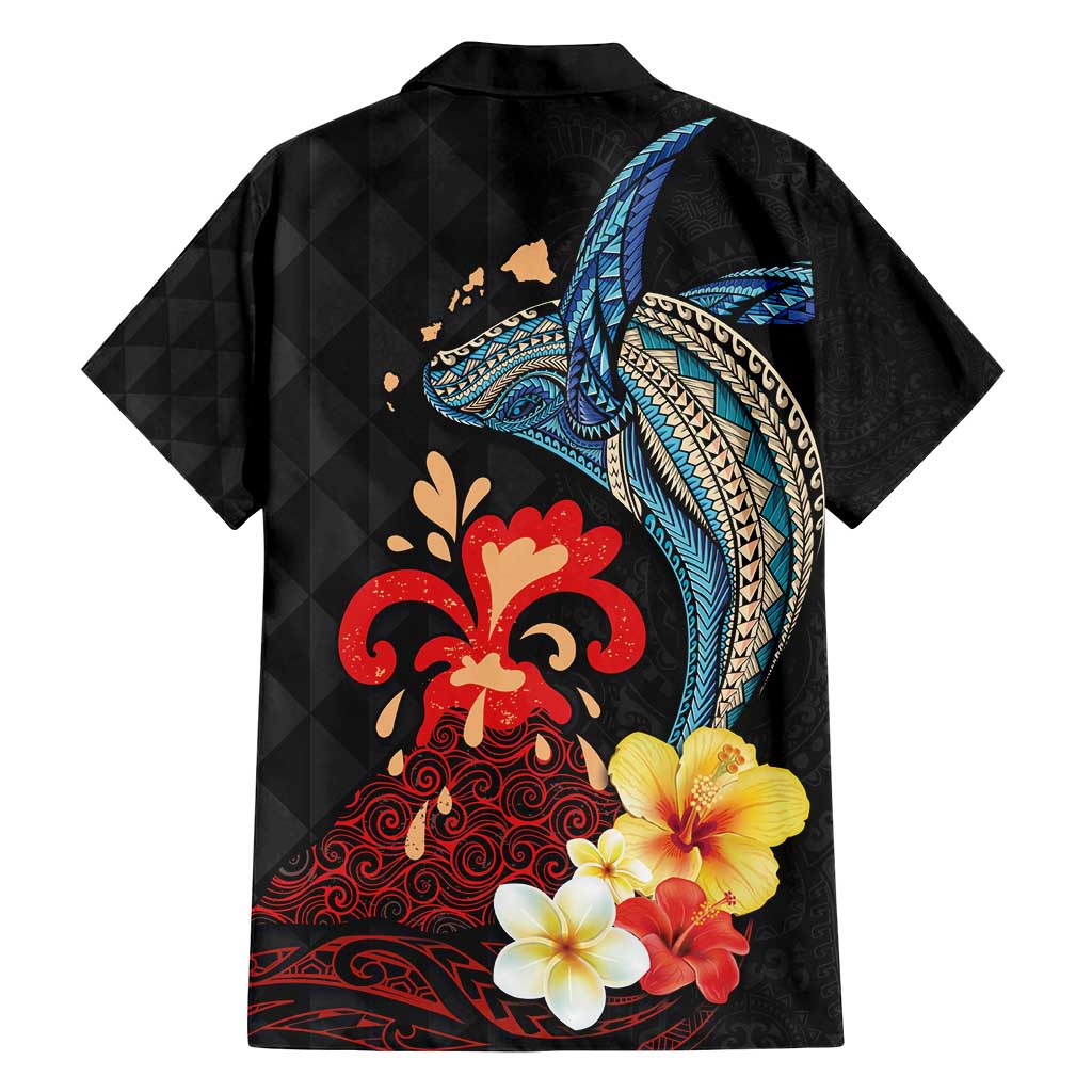 Hawaiian Whale and Volcanic Eruption Family Matching Off Shoulder Maxi Dress and Hawaiian Shirt Hibiscus and Kakau Pattern LT03 - Polynesian Pride