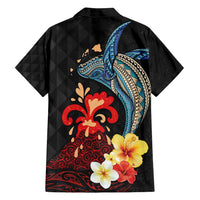 Hawaiian Whale and Volcanic Eruption Family Matching Off Shoulder Maxi Dress and Hawaiian Shirt Hibiscus and Kakau Pattern LT03 - Polynesian Pride