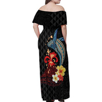 Hawaiian Whale and Volcanic Eruption Family Matching Off Shoulder Maxi Dress and Hawaiian Shirt Hibiscus and Kakau Pattern LT03 - Polynesian Pride