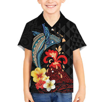 Hawaiian Whale and Volcanic Eruption Family Matching Off Shoulder Maxi Dress and Hawaiian Shirt Hibiscus and Kakau Pattern LT03 Son's Shirt Black - Polynesian Pride