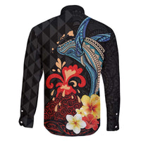Hawaiian Whale and Volcanic Eruption Family Matching Puletasi and Hawaiian Shirt Hibiscus and Kakau Pattern