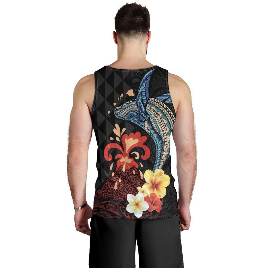 Hawaiian Whale and Volcanic Eruption Men Tank Top Hibiscus and Kakau Pattern