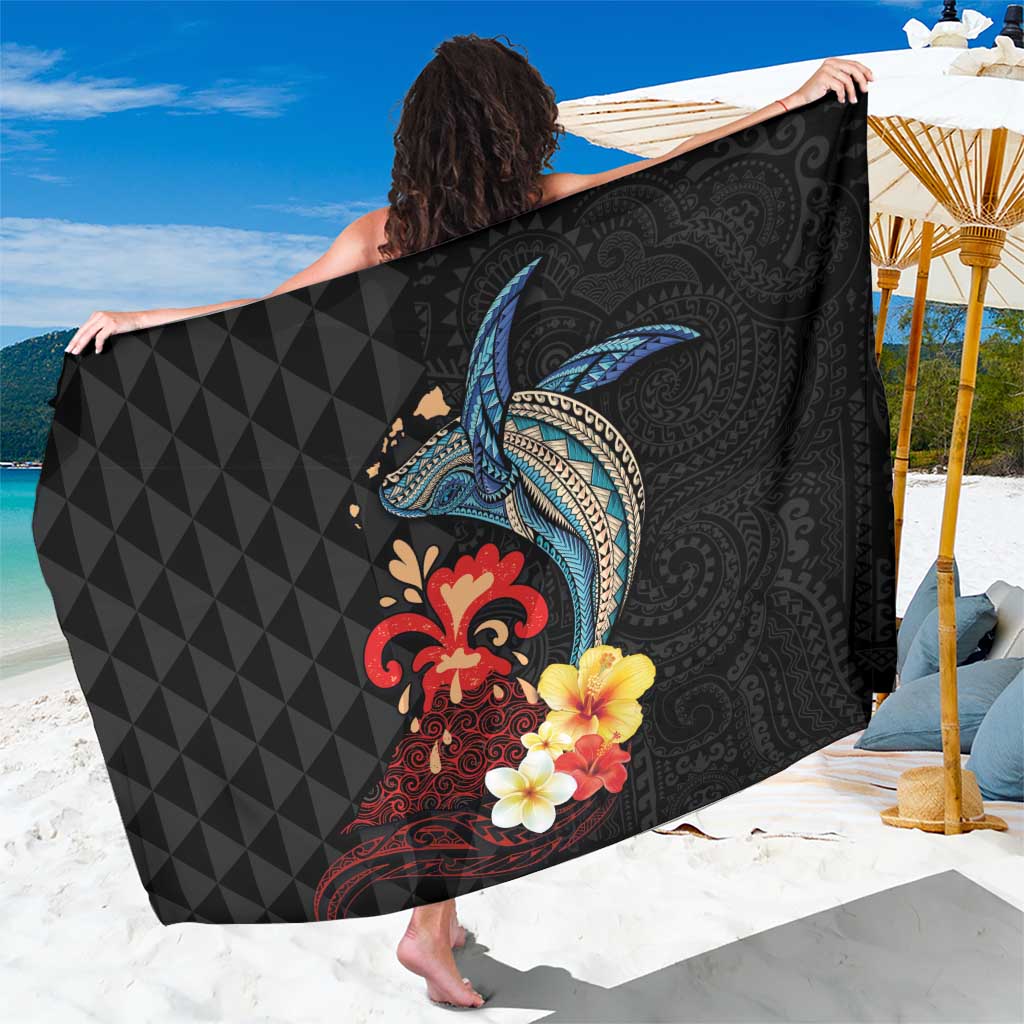 Hawaiian Whale and Volcanic Eruption Sarong Hibiscus and Kakau Pattern