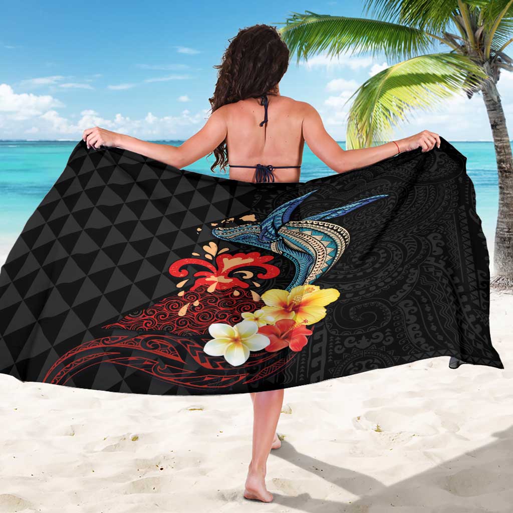 Hawaiian Whale and Volcanic Eruption Sarong Hibiscus and Kakau Pattern